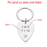 Custom Engraved Initials Date Keychain Couples Love Gift
