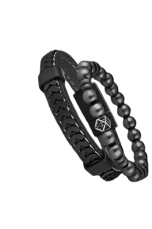 Men's Leather and Stone Bracelet