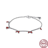 925 Silver Red Bag Pendant Lovely Rabbit Bracelet Charm Jewelry