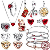 925 Silver Red Bag Pendant Lovely Rabbit Bracelet Charm Jewelry