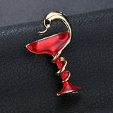 Special Red Trophy Memorial Cup Snake Brooch Enamel Gold-color Alloy Pin