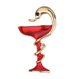 Special Red Trophy Memorial Cup Snake Brooch Enamel Gold-color Alloy Pin