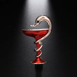 Special Red Trophy Memorial Cup Snake Brooch Enamel Gold-color Alloy Pin