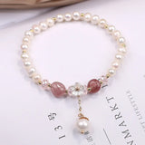 Strawberry Crystal Freshwater Pearl Bracelet Hand Decoration