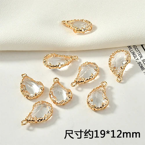 Water Drop Copper 18K Real Crystal Pendant DIY Earrings Necklace