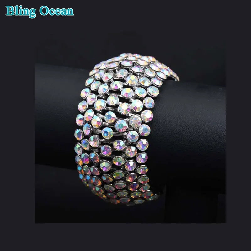 Shining Rhinestone Crystal Bridal Wedding Bangles Bracelets Wristband