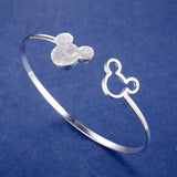925 Stamped Silver Frosted Mickey Bangle Bracelet for Women