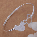 925 Stamped Silver Frosted Mickey Bangle Bracelet for Women