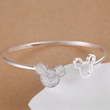 925 Stamped Silver Frosted Mickey Bangle Bracelet for Women