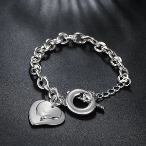 925 Silver Heart Pendant Bracelet Women