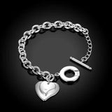 925 Silver Heart Pendant Bracelet Women