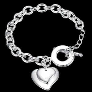 925 Silver Heart Pendant Bracelet Women