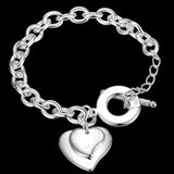925 Silver Heart Pendant Bracelet Women
