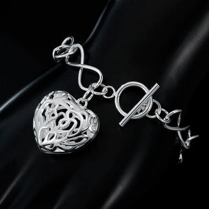 925 Silver Hollow Heart Bracelet Women Wedding Jewelry Holiday