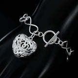925 Silver Hollow Heart Bracelet Women Wedding Jewelry Holiday