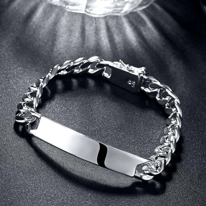 925 Stamp Silver Men's Bracelet 10MM Chain Jewelry