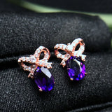 Natural Amethyst Stud Earrings 925 Sterling Silver with Certificate Rose