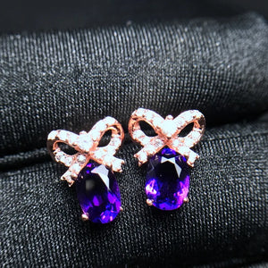 Natural Amethyst Stud Earrings 925 Sterling Silver with Certificate Rose