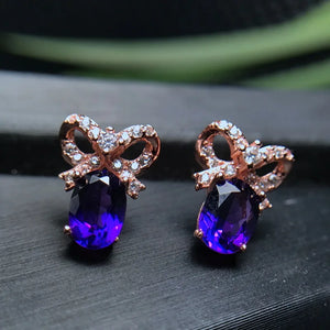 Natural Amethyst Stud Earrings 925 Sterling Silver with Certificate Rose