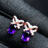Natural Amethyst Stud Earrings 925 Sterling Silver with Certificate Rose