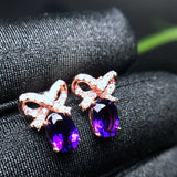 Natural Amethyst Stud Earrings 925 Sterling Silver with Certificate Rose