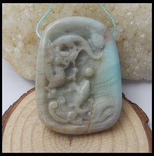 Carving Fish DIY Jewelry Amazonite Necklace Bead 50x38x7mm