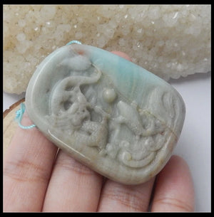 Carving Fish DIY Jewelry Amazonite Necklace Bead 50x38x7mm