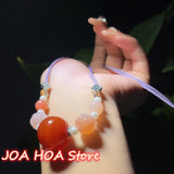 Red Round Jade Bead Pendant Sweater Chain Necklace