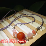 Red Round Jade Bead Pendant Sweater Chain Necklace
