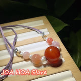Red Round Jade Bead Pendant Sweater Chain Necklace