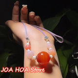 Red Round Jade Bead Pendant Sweater Chain Necklace