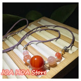 Red Round Jade Bead Pendant Sweater Chain Necklace