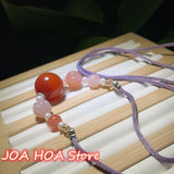 Red Round Jade Bead Pendant Sweater Chain Necklace