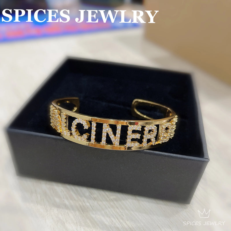 Custom CZ Zircon Bangles Name Words Letters Bracelet & Bangle Women