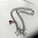 Spider Pendant Long Necklace Vintage Gothic Spider Blood Drop Clavicle Chain