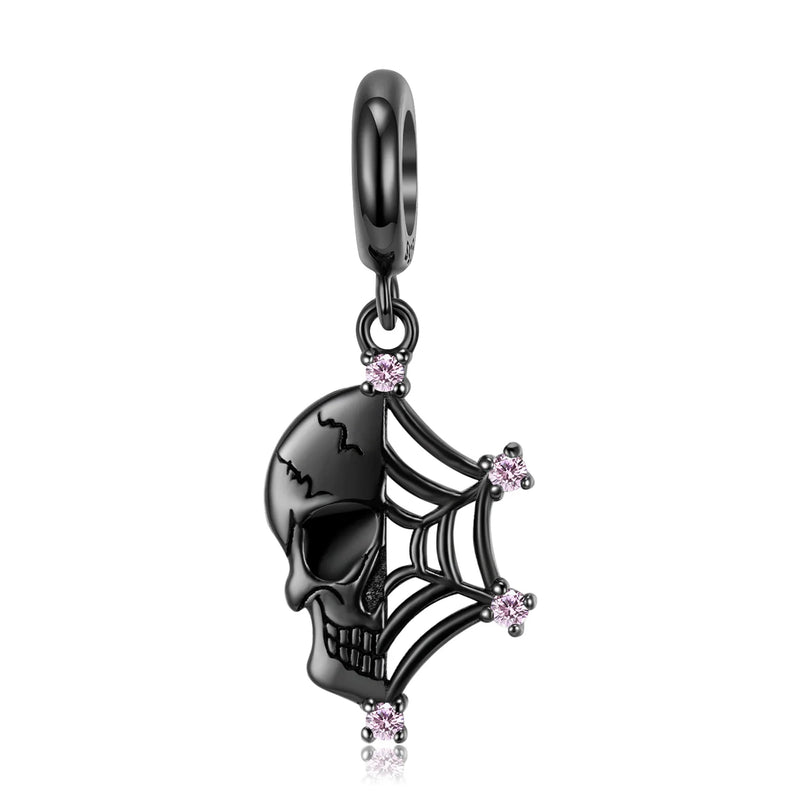 Spider Web Skull S925 Silver Bracelet Dark Wind DIY Pendant