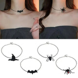 Spiders Pendant Halloween Jewelry Witch Hat Choker Necklace
