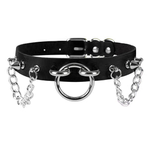 Spike Choker Punk Heart O-Ring Leather Collar Women Men Studded Rivets