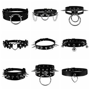 Spike Choker Punk Heart O-Ring Leather Collar Women Men Studded Rivets