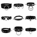 Spike Choker Punk Heart O-Ring Leather Collar Women Men Studded Rivets