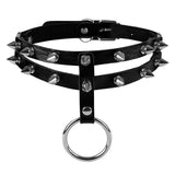 Spike Choker Punk Heart O-Ring Leather Collar Women Men Studded Rivets