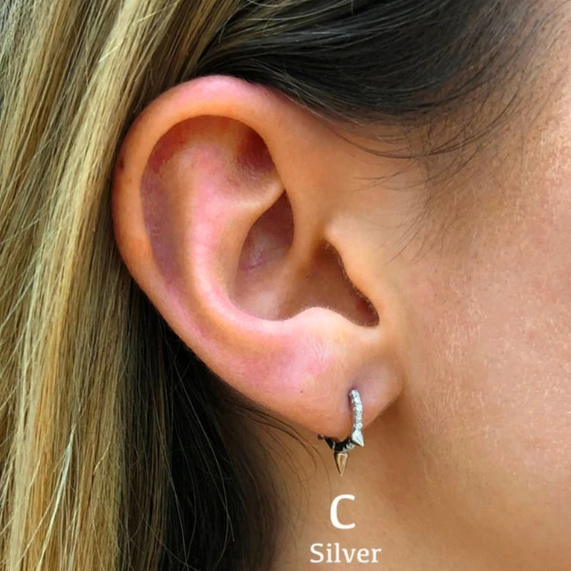 925 Silver Spike Hoop Earrings Set of 3 Small Hoops