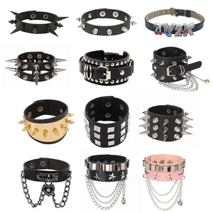Spiked Studded Bracelet Leather Rivets Punk Cuff Wrap Bangle
