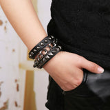 Spiked Studded Bracelet Leather Rivets Punk Cuff Wrap Bangle