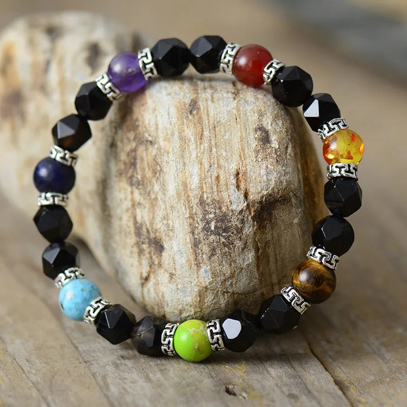 7 Chakra Stretchy Elastic Beads Charm Bracelet Natural Stones Women Jewelry