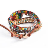 Spiritual Chakra Leather Wrap Bracelets Mix Stone Heart Shape 3 Strands Bracelet
