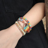 Spiritual Chakra Leather Wrap Bracelets Mix Stone Heart Shape 3 Strands Bracelet