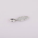 Feather Pendant Charm Sterling Silver Bead for Bracelet Necklace