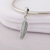 Feather Pendant Charm Sterling Silver Bead for Bracelet Necklace