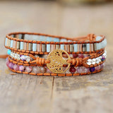 Spiritual Tree Charm Leather Wrap Bracelet Beads Ethnic Jewelry